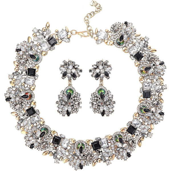Ifeng Bib Statement Halskæde til kvinder Chunky Choker Halskæde og øreringe sæt Rhinestone Vintage Mode Halskæde Smykker