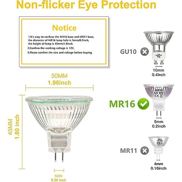 MR16 Spotlyspære, 12V 20W Lyspære, Gu5.3 Lyspære Dimbar MR16 Lyspære, 2 Pin Halogenpærer Varm Hvit 2700K