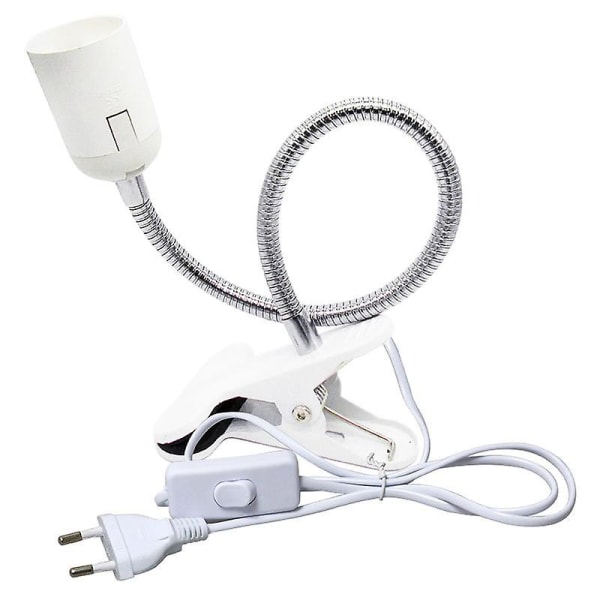 1PC White(Without Bulb)E27 Socket with Clamp, Cable with ON/OFF Switch and European Plug, E27 Socket with 360 Adjustable Gooseneck Clip, for Reading L
