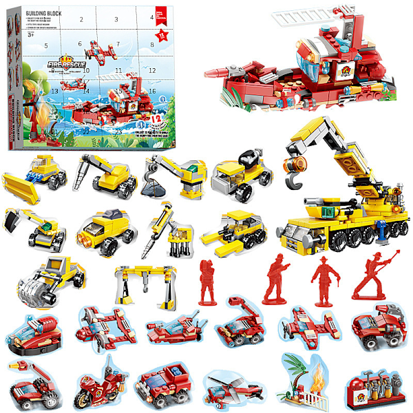 2024 Christmas 24 countdown fire + engineering theme theme surprise blind box small gift building block toys