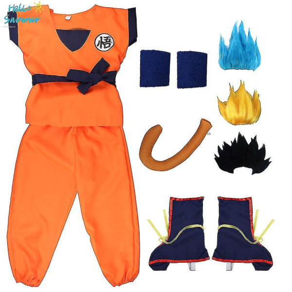 Jul Børn Voksendragter Son Goku Cosplay Kostume Anime Superhelte Jumpsuit Sort Hår Kostume Dress Up boots 2pcs 150 height140*150cm *Goku
