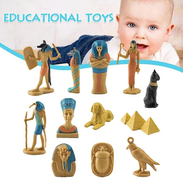 12-pack Leksakssats med forntida Egypten Realistisk Pyramid Sfinx Figur Leksak Barnpresent
