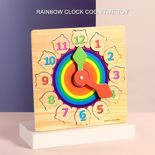 1 sett treleke med runde kanter, lyse farger, regnbuefarger, digital klokke, puslespillblokker for gave