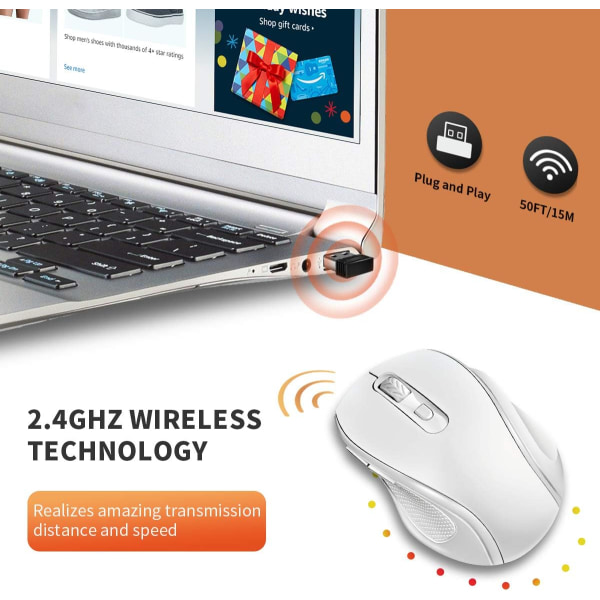 Trådløs mus, 2,4G trådløs mus Bærbare mus med Nano-modtager, til bærbar, notebook (hvid)
