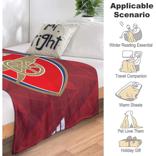 Arsenal F.c. Ultra-myk mikrofleece-pledd for hjem, sofa, seng, koselig, varm, lett for alle årstider, gavedekorasjoner, 3d-trykt teppe F