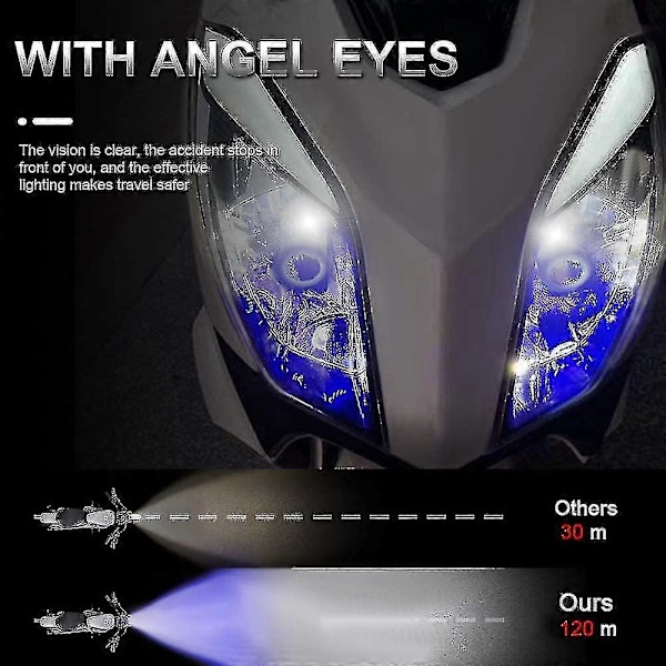 H4 Hs1 LED Motorcykelstrålkastarlampa Med Blå Änglaöga 9003 Hs1 Hög/låg LED Strålkastare 12v 2600lm