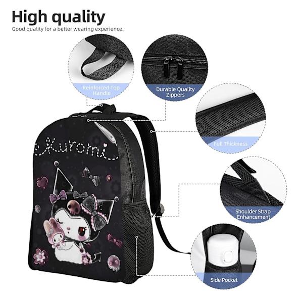 Kuromi-reput, Pojat ja Tytöt, Piirretty Kannettavan Tietokoneen Reppu Kevyt Kestävä Reppu Koululaukku Teineille Alkeis- ja Yläkouluun