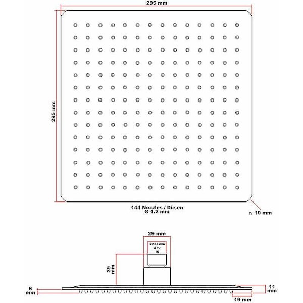 Neliömäinen suihkupää 30x30cm Suihkupää Jet Sade Suihku Ruostumaton Teräs Ty