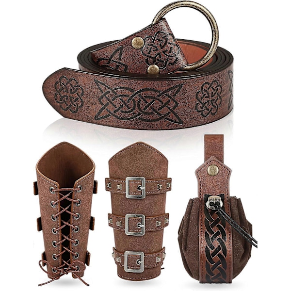 Medeltida Vikingbälte Falskt Läder Arm Skydd Renässans Tillbehör Viking Läder Armskydd Medeltida Väska Brun