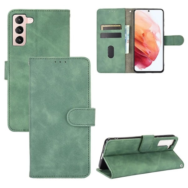 Etui til Samsung Galaxy S21 Plus Cover Premium Læder Med Kortholder Flip Folio Magnetisk Etui Coque - Sort Grøn