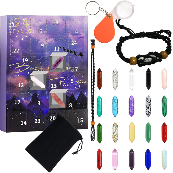 Adventskalender 2023-24 dagar Kristall och Healing Stone Kit med Kristallhalsband och armbandshållare