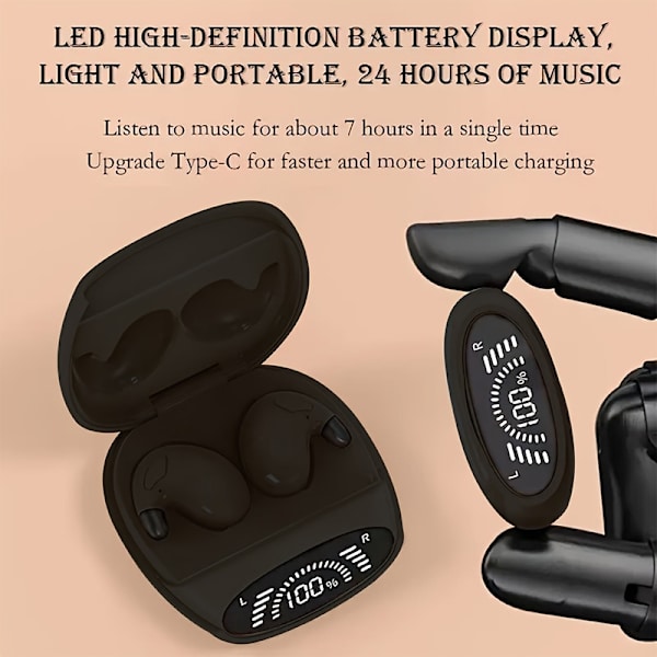Bluetooth-headset, dubbelsidig on-ear-stil, bekväm att bära under sömnen, lång batteritid
