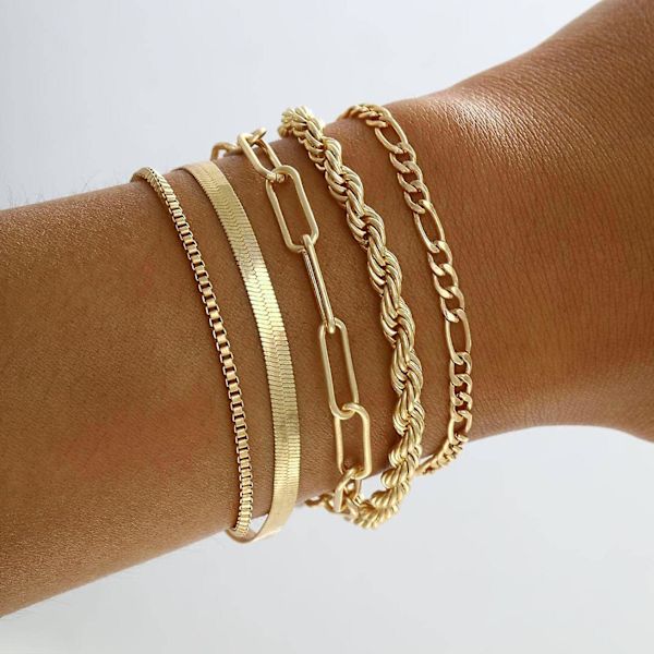 Guldarmband för kvinnor, vattentäta, pläterade smyckesset för kvinnor, fina stapelbara kubanska armband C