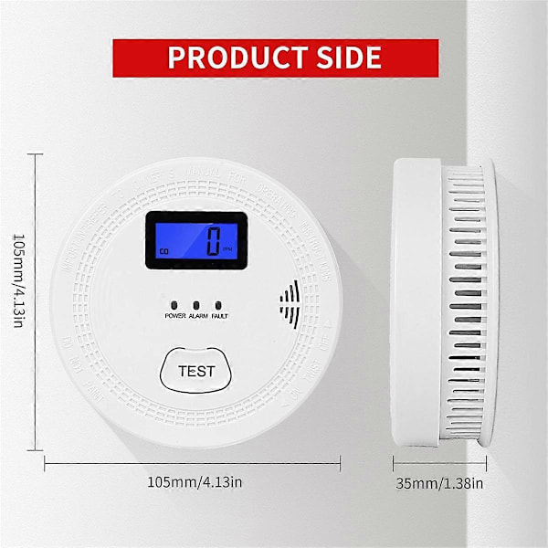 2 i 1 CO & Røgalarm, Kulilte Detektorer, Røgalarm, 85DB i Alarm, til, LCD Skærm, A