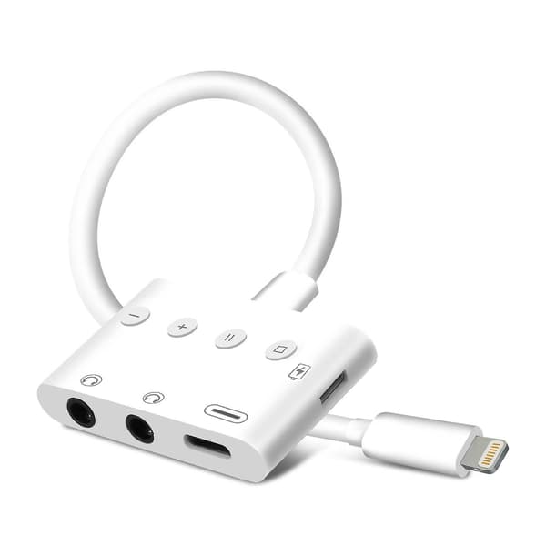 Lightning til Lightning Adapter, USB-C og Dobbel Jack 3.5 mm 12 cm - Hvit