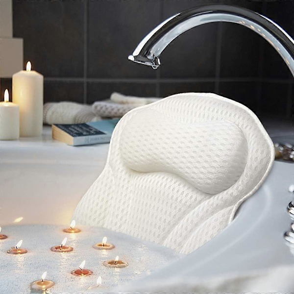 Ergonomisk lyxig badkudde med 4D Air Mesh-teknik och 6 sugkoppar, hjälper till att stödja huvud, rygg, passar alla badkar, bubbelbad och hem-spa 44*42*