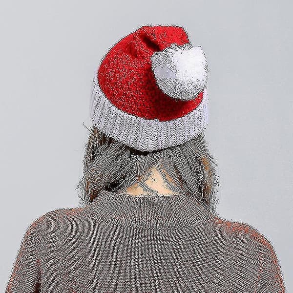 Kabelstickad Bobblehatt med Julmotiv för Kvinnor - Patchwork Beanie Varm Ullhatt
