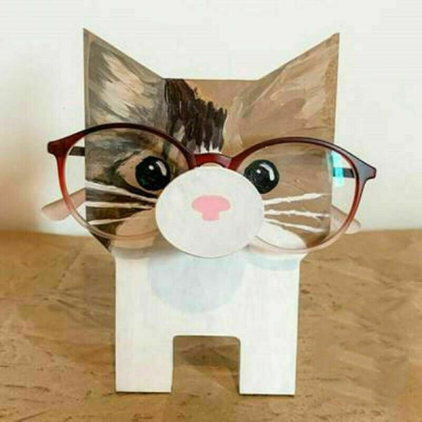 Dyrehoved Glasholder Stand 3d Træstativ til solbriller Brilleglas Cat