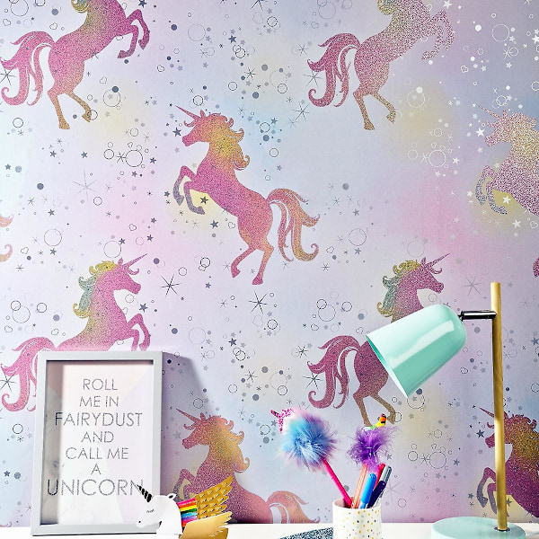 Be Dazzled Dansande Enhörning Tapet Regnbåge Coloroll M1423