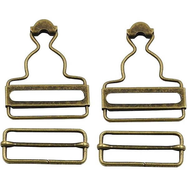 Metalliska Dungaree-spännen med rektangulära skjutreglage för hängslen och band 3,8 mm innerbredd 2 set (brons)