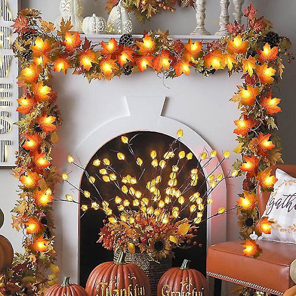 20 LED Ljusslinga Lönnlöv Konstgjorda Höstlöv LED Fe Garland för Jul Thanksgiving Fest Hem Dekoration123