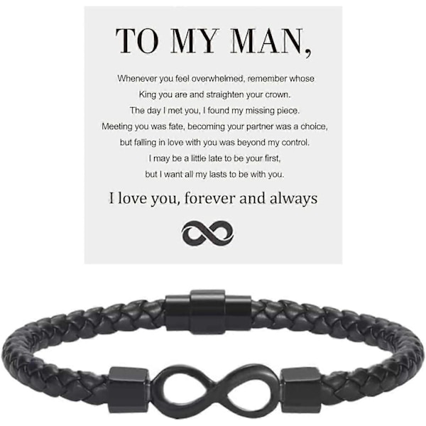 Til Min Mand, Uendeligheds Læderarmbånd Mand Gave fra Kone Jeg Elsker Dig For Evigt og Altid Armbånd Kæreste Jubilæum Fødselsdag Jul Fader G