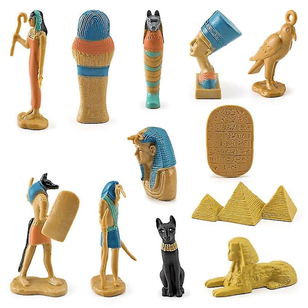 12 stk. Gammelt Egypt Modell Leke Sett Realistisk Pyramide Sphinx Figur Leke Barn Gave