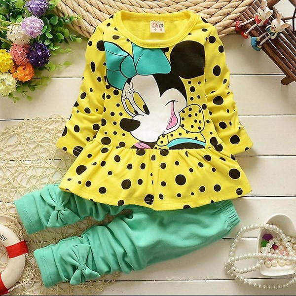Barn Flickor Minnie Mouse Outfit Långärmad Topp Byxor Set Prickig Kläder Yellow 2-3 Years