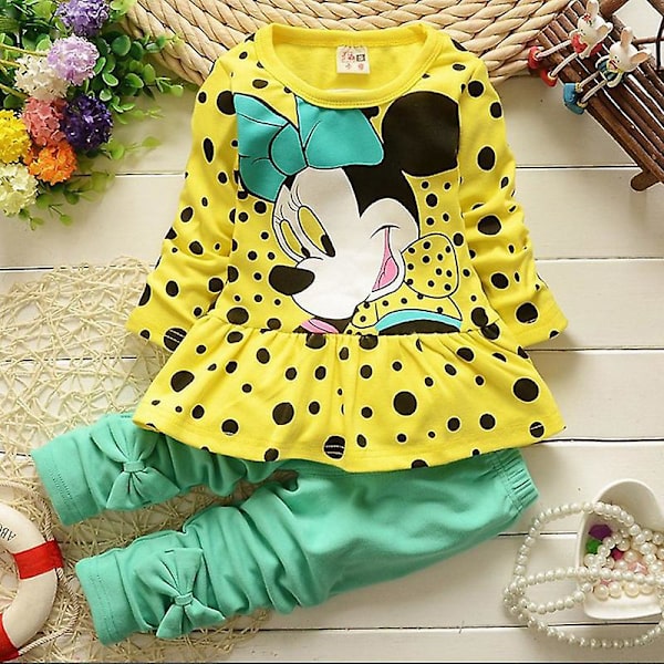 Børns Piger Minnie Mouse Outfit Langærmet Top Bukser Sæt Polka Dot Tøj White 2-3 Years