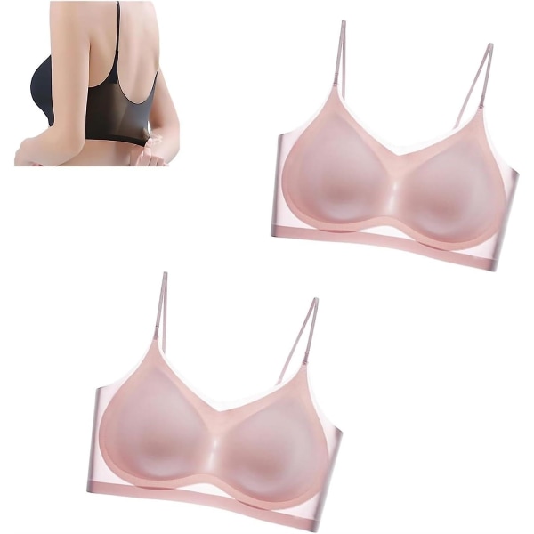 2 stk Ultratynn sommerkomfort issilke-bh i plussstørrelse, sømløs komfort-bh for kvinner Ice silke-bh pustende dame-bh Pink L