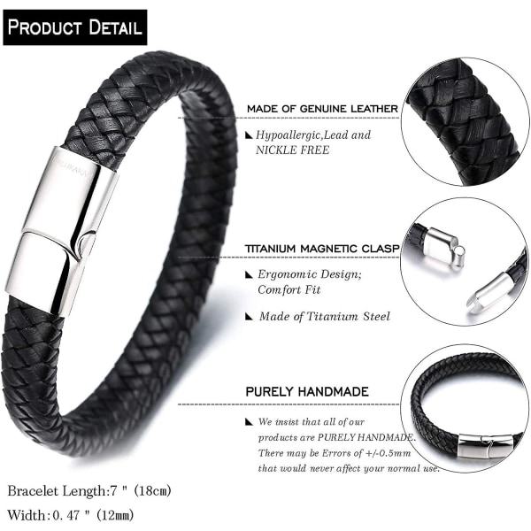 Kids Solo Junior Boy Armbånd i ægte læder Brun/klassisk Sort 6-12+3 år. Guld Sølv Sort Titanium magnetisk spænde 7\"-7.7\" (18-19.5 cm) med