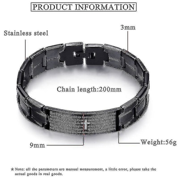 Herrearmbånd i rustfritt stål med kors og engelsk bønn - Uformell armbåndsgave