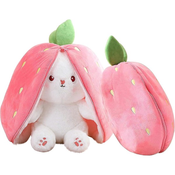 SSRGV Påskhare Gosedjur, Vändbar Kanin Morot Jordgubbskudde, Söt Squishy Kanin Soffkudde Dekorationsdocka, (Jordgubbe, 7in/18cm)