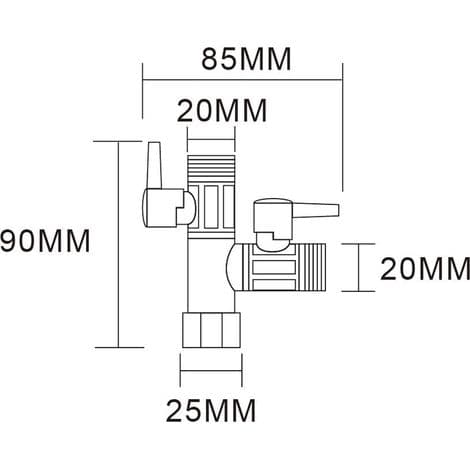 3-vejs ventil, 1/2\" T-stik, håndbruser og brusehoved, bruserarm, 3-vejs messingomlederadapter, vandhaneafspærring
