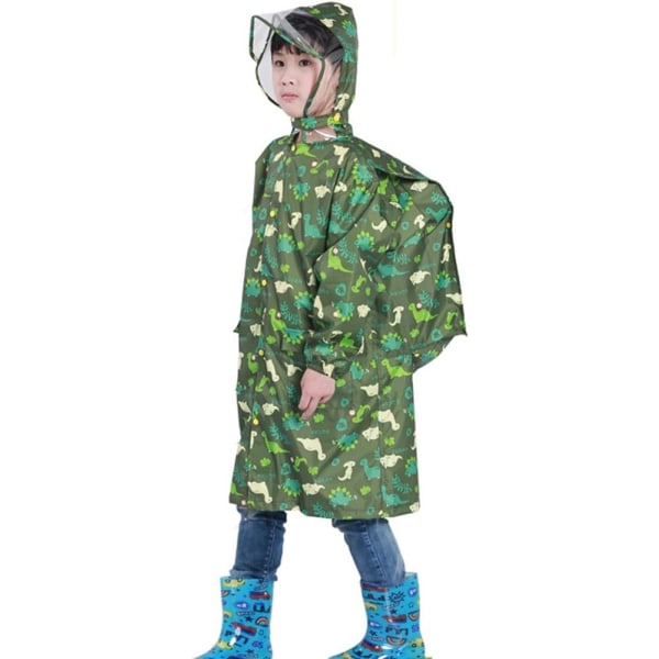 Raincoat Children's Raincoat--Green Dinosaur with School Bag M