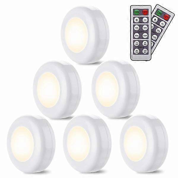 6-pak LED-lys Ledningsfrie Varmt Hvid 4000k Dæmpbar LED Natlys Batteridrevet og Fjernbetjening LED Spotlight Belysning til Køkken Soveværelse