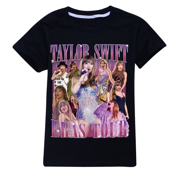 Barn Tonåringar Pojkar Flickor Taylor Swift Eras Tour Print T-shirt Musik Konsertfans Film Merchandise T-shirt Toppar Presenter Black 15-16 Years