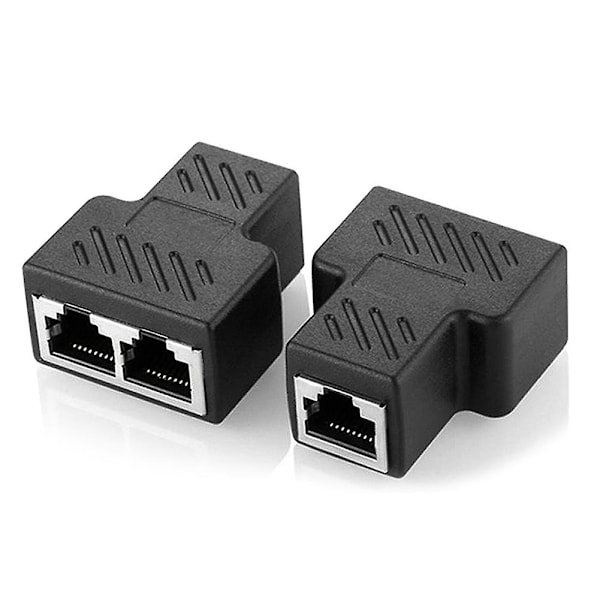 2 stk 1 til 2 LAN Ethernet nettverkskabel RJ45 hunn splitter kontakt adapter