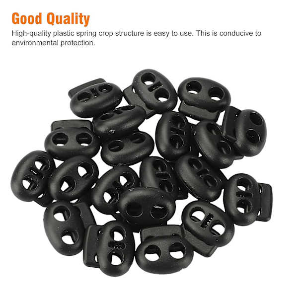20 stk Plast Cord Lock End Toggle Dobbel Hull Fjær Stopper Festemidler Glidebrytere End For Skolisser, Trekkstrenger, Paracord, Vesker, Klær