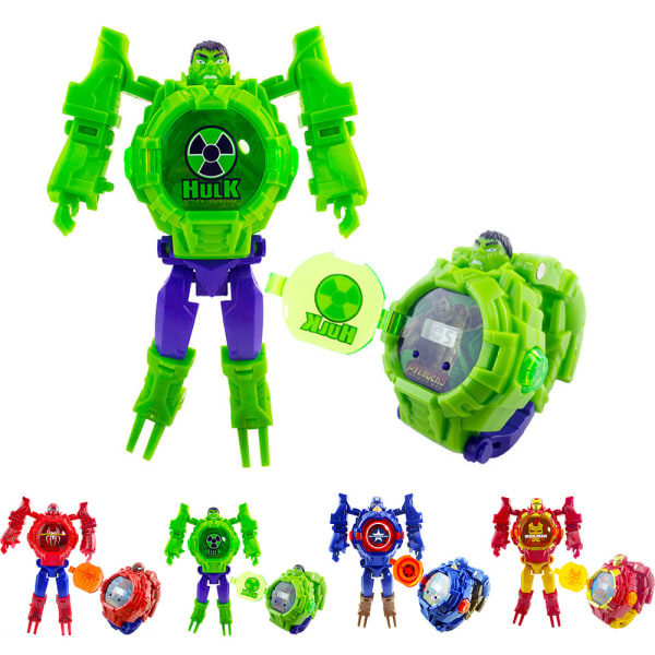 Barn Pojke Seriefigur Superhjälte Transformer Leksaker Rem Klocka Den Otroliga Hulken