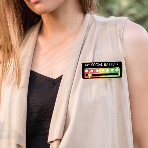 Sjov social humør pin 7 dage, social batteri reversnål, interaktiv humør pin, angst badge humørudtryksnål gave til introverte Black