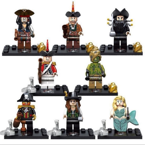 8pcs/set Pirates Of The Caribbean Building Blocks Figures Assembly Minifigures For Kids Toys