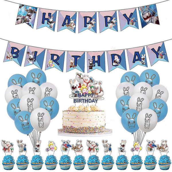 34 kpl Rayman Raving Rabbids -ilmapallopakkaus Juhlalateksi-ilmapallot bannerin kakkupäällisillä syntymäpäiville LONG