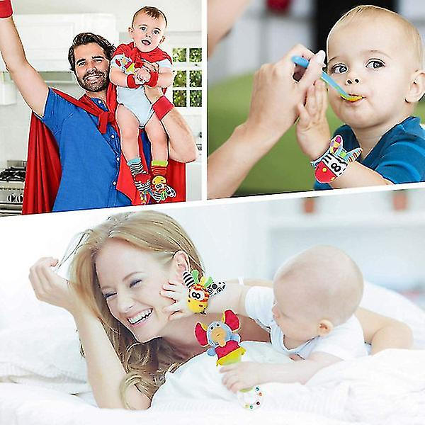 4 st baby handleds- och strumpor, handledsremmar skallror och strumpor fot sökare utvecklingsleksaker present till småbarn pojkar flickor