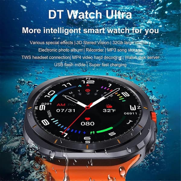 DT Watch Ultra 47mm Smartklocka Bluetooth Samtal Kompass Orange