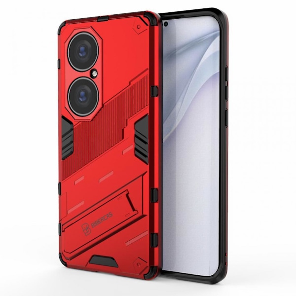 Iskunkestävä Hybrid TPU -kotelo Taitettavalla Jalustalla Punainen Huawei P50 Pro -puhelimellesi