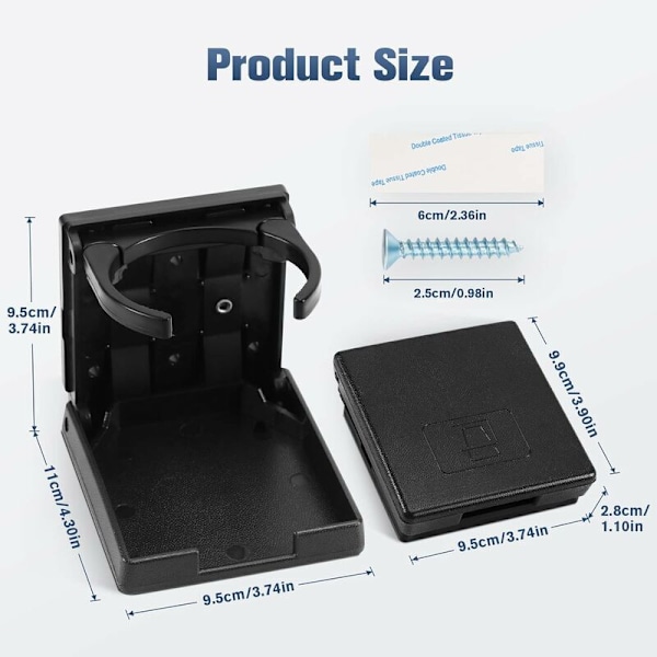 2X Justerbar Kopholder, Foldbar Dåseholder, Flaskeholder, Kopholder, Sort, Båd, Bil