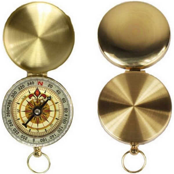 Retro bärbar metallinskompass Kompass för vandring/resor/camping/vilda djur/navigering (guld)