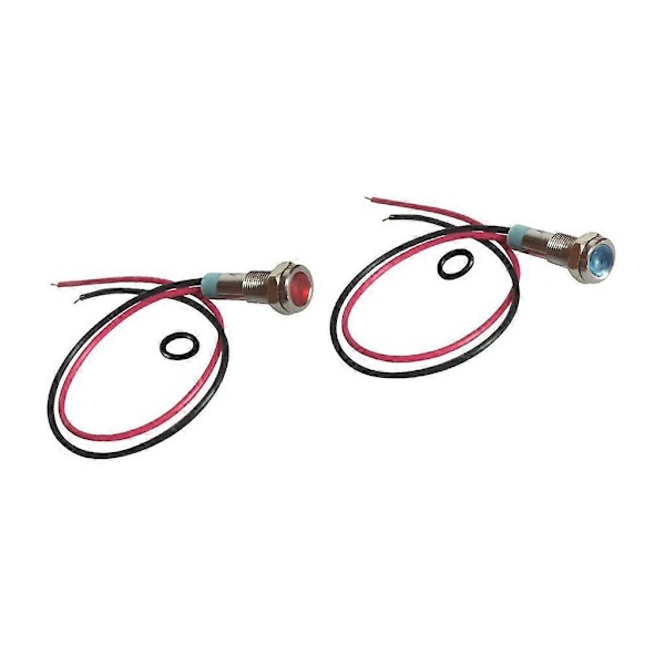 2 st 6mm 12V Signalströmförsörjning LED Metallindikatorlampa Förtrådad Blå+Röd