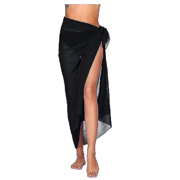 Dame Beach Sarong Pareo Chiffon Bikini Wrap Nederdel Cover Up Til Badetøj Black